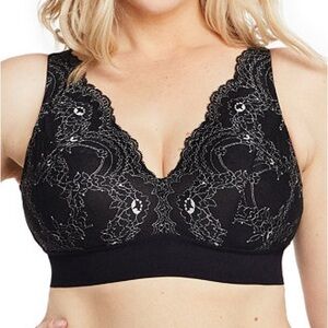 Glamorise Womens Bramour Lexington Lace Plunge Bralette Wirefree Bra Black 34D